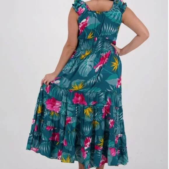 Silk Tropical Floral Boho Maxi Dress made in India AB30058 - Picture 2 of 2